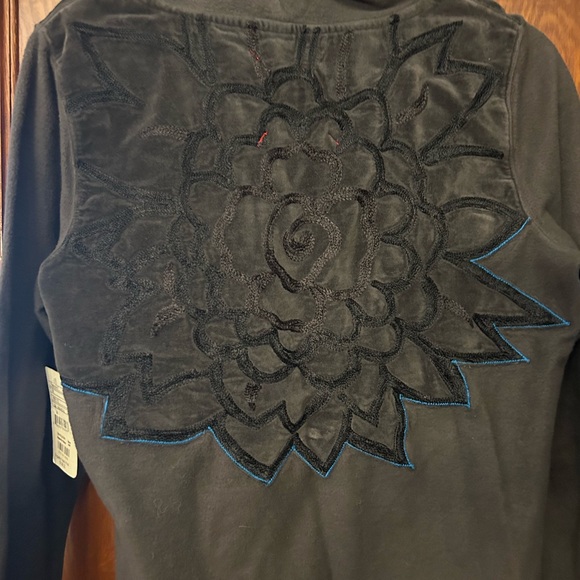 Free People Gray Embroidered Floral Hoodie Sweatshirt Medium NWT - Picture 3 of 6